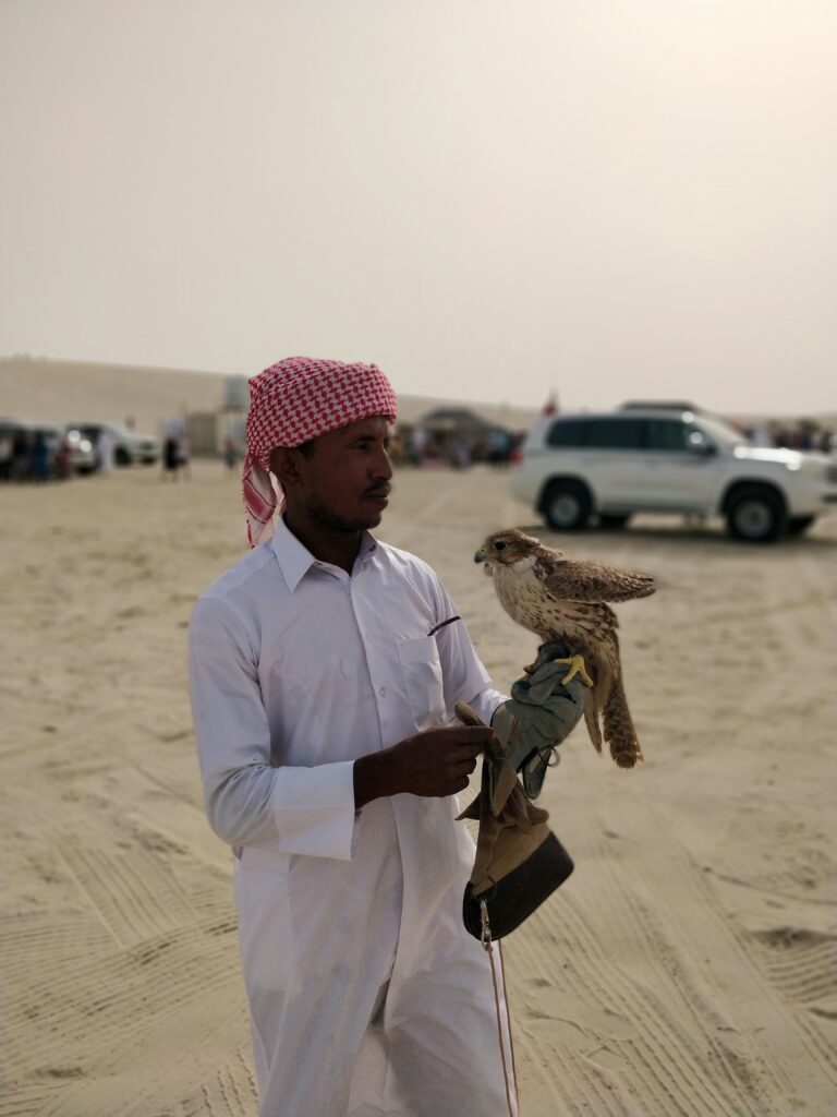 A Man Holdin a Falcon in Dubai Fun