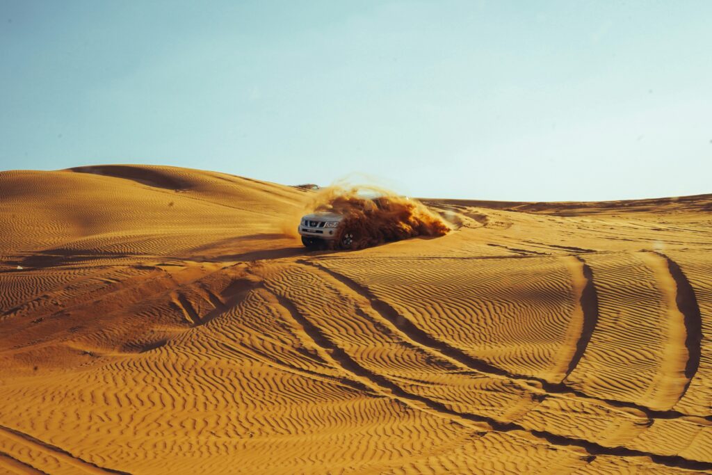 A White Jeep in Dune Bashing Dubai