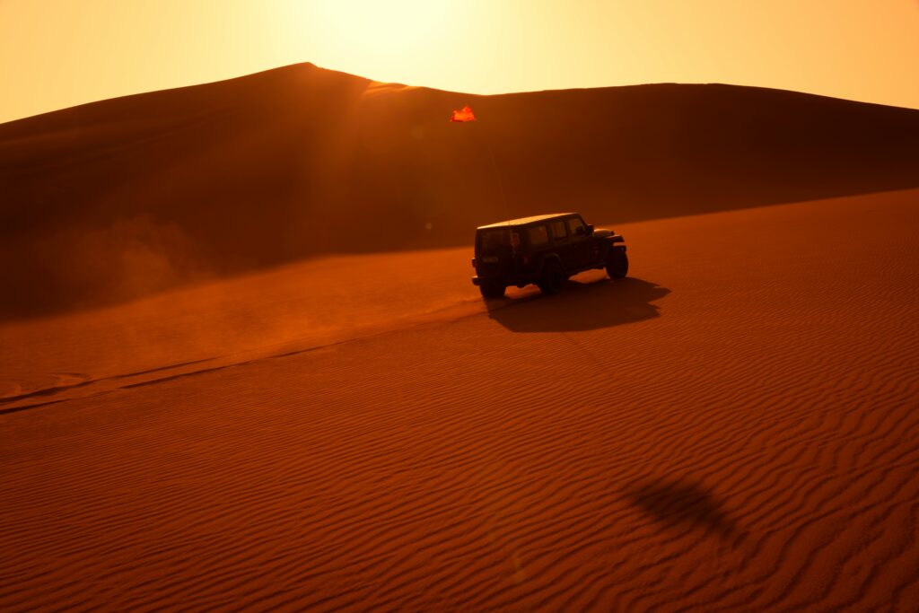 Evening Desert Safari Dubai Black Jeep In Desert Evening Desert Safari Dubai