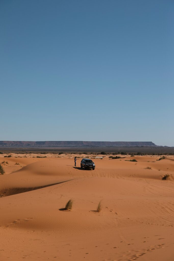 A Black Jeep in Desert Sahara Desert Dubai