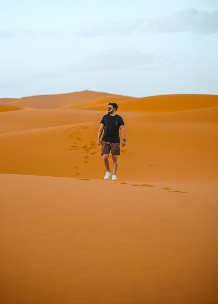 A Man Standing in Desert Sahara Desert Dubai