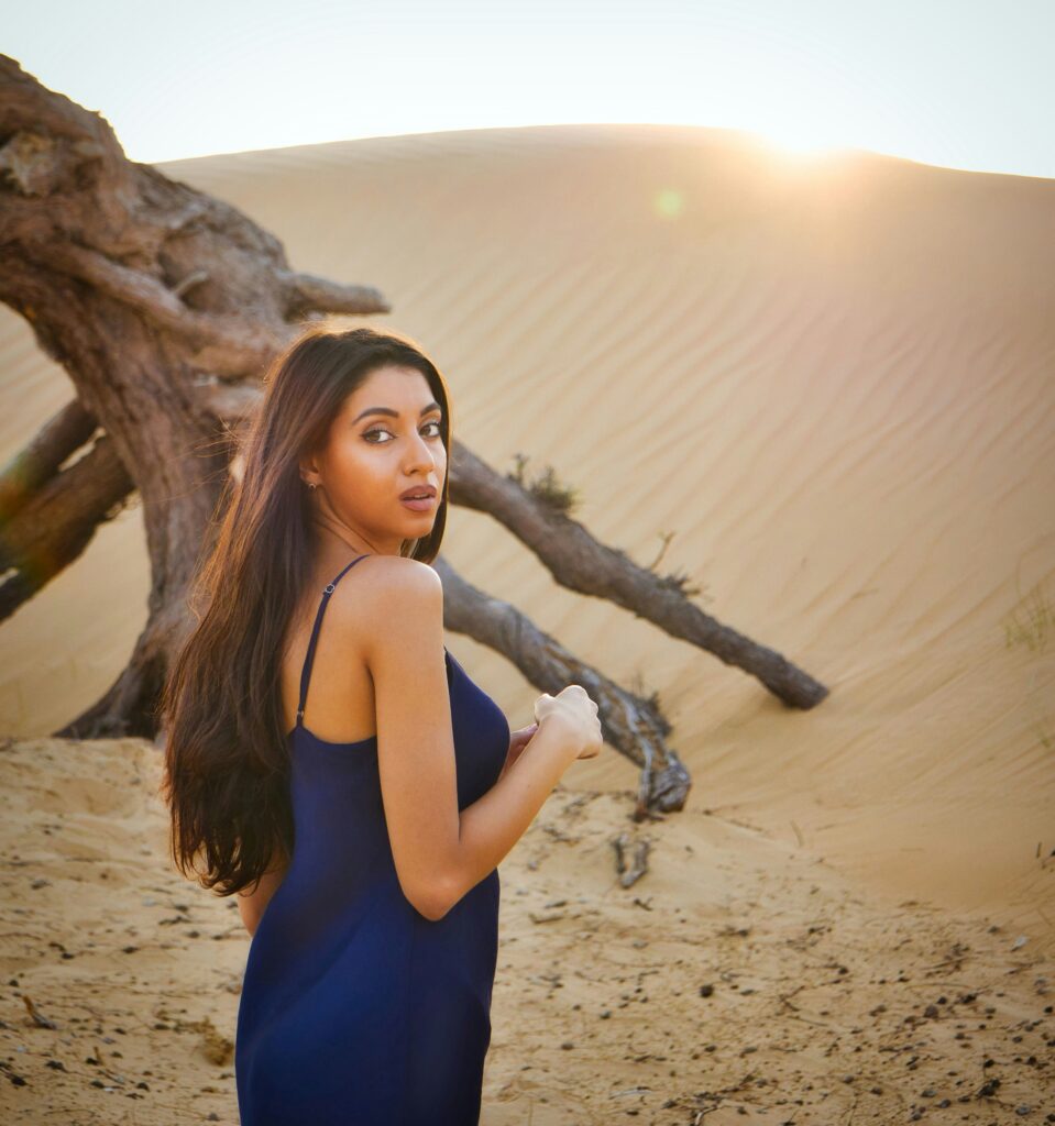 UAE Desert A Women in Blue Dress in UAE Desert