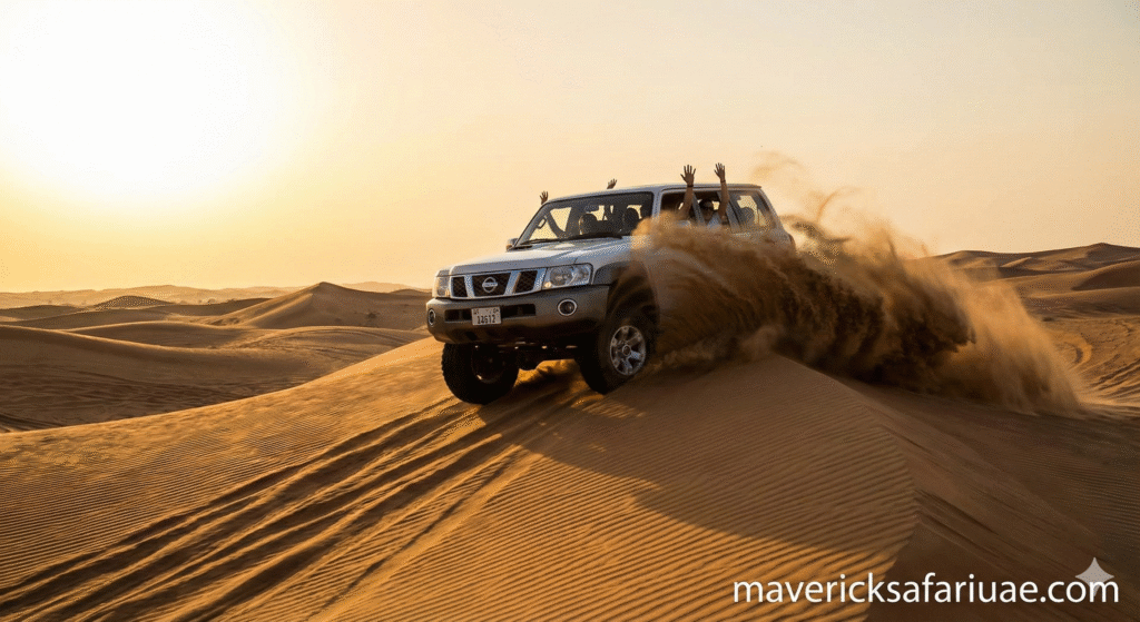 A Group of Tourist Riding on a Private Jeep  Dune Bashing in Dubai