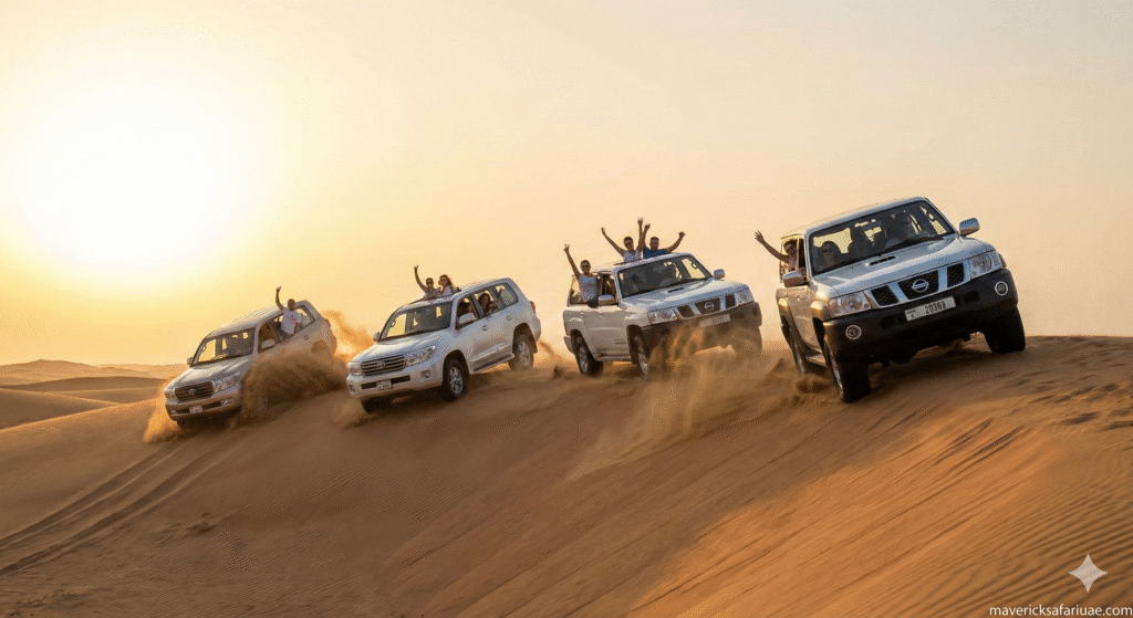 Four jeeps of Tourist on Dune Bashing in Dubai