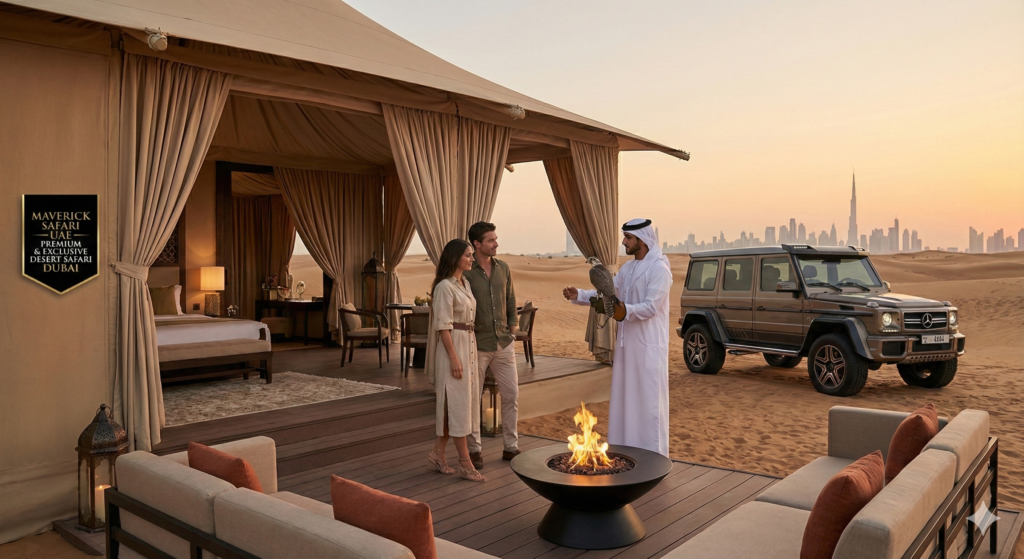 Premium Desert Safari Dubai with exclusive luxury desert camp, private experience, and breathtaking sunset views.