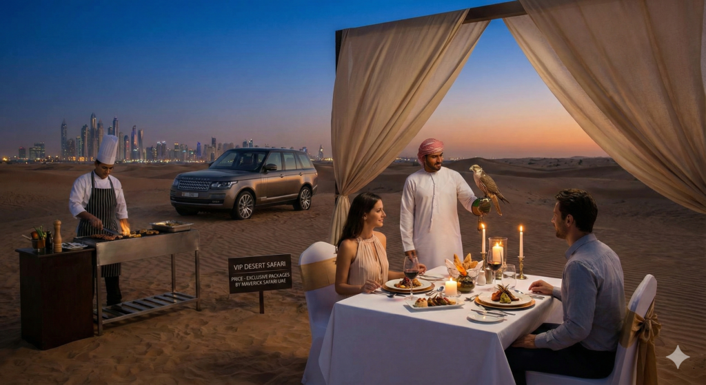 VIP Desert Safari Dubai Price offering exclusive private desert lounge, premium service, live entertainment, and luxury sunset experience.
