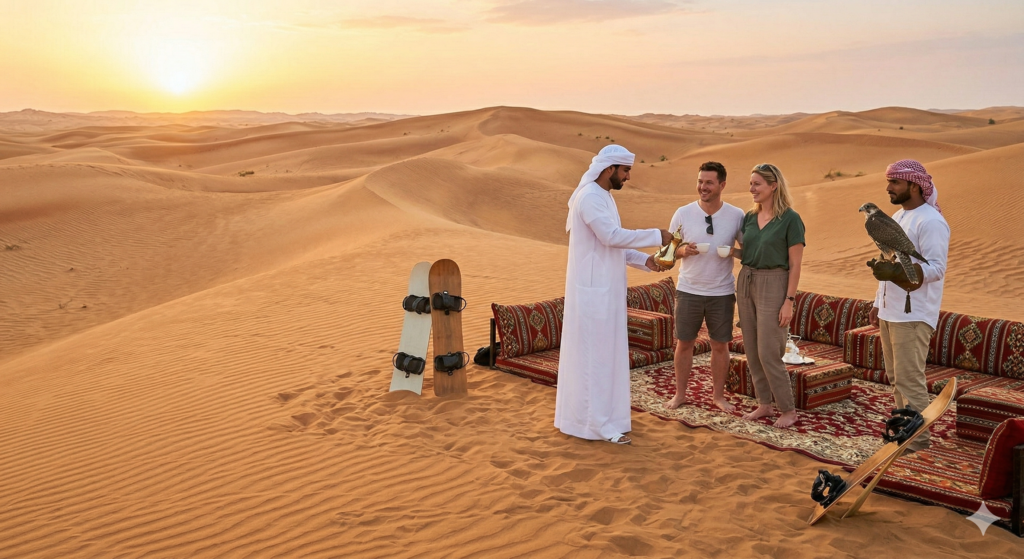 Discover what time does morning desert safari start to catch the first light over the dunes; standard morning sessions typically begin between 7:30 AM and 8:30 AM for a 4-hour adventure.