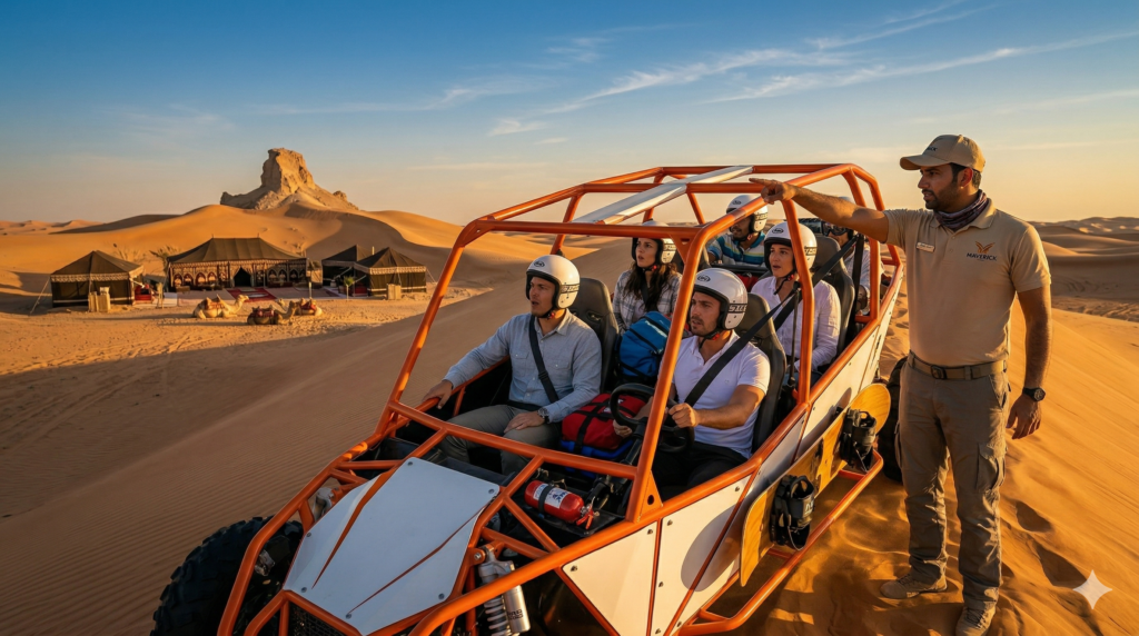 Visible safety gear and fire extinguishers illustrating Is Desert Safari Safe.