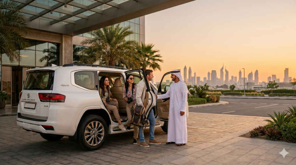Tourists boarding a Maverick Safari UAE 4x4 vehicle for a convenient Desert Safari Sharjah Pickup.