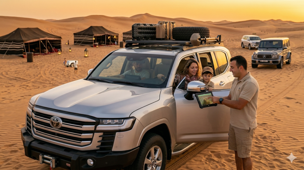 Modern 4x4 equipped with recovery gear proving Is Desert Safari Safe for desert tours.